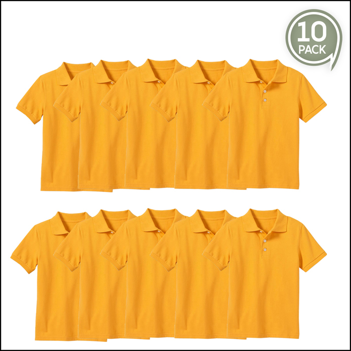 10-Pack School Uniform Tagless Polo Tshirt for Little Boys & Big Boys